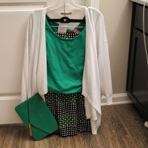 NWOT Eshakti Custom Blk, Kelly Grn & Wht Polka Dot A-Line Skirt Sz 5X/6X Lined